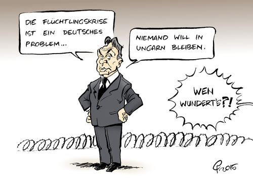 Cartoon: Flüchtlingskrise (medium) by Paolo Calleri tagged eu,deutschland,ungarn,viktor,orban,fluechtlinge,asyl,demokratie,grenzen,schengenabkommen,verteilung,einreise,abschottung,grenzzaun,karikatur,cartoon,paolo,calleri,eu,deutschland,ungarn,viktor,orban,fluechtlinge,asyl,demokratie,grenzen,schengenabkommen,verteilung,einreise,abschottung,grenzzaun,karikatur,cartoon,paolo,calleri