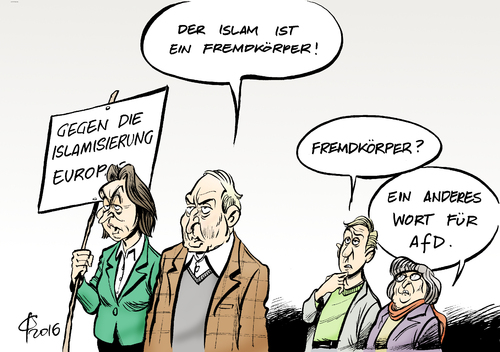 Cartoon: Fremdkörper (medium) by Paolo Calleri tagged deutschland,parteien,afd,alternative,fuer,rechtspopulisten,rechtspopulistisch,fremdkoerper,islam,religion,islamophob,islamfeindlich,von,storch,gauland,karikatur,cartoon,paolo,calleri,deutschland,parteien,afd,alternative,fuer,rechtspopulisten,rechtspopulistisch,fremdkoerper,islam,religion,islamophob,islamfeindlich,von,storch,gauland,karikatur,cartoon,paolo,calleri