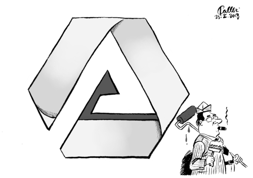 Cartoon: Frisch gestrichen (medium) by Paolo Calleri tagged commerzbank,jobs,arbeitsplätze,stellenstreichung,bank,kreditinstitut,personal