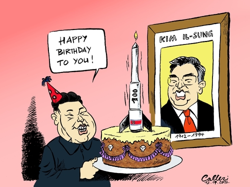 Cartoon: Geburtstagsüberraschung (medium) by Paolo Calleri tagged pjöngjang,aufrüstung,aufrüsten,feierlichkeiten,sung,il,staatsgründer,un,jong,kim,start,langstreckenrakete,korea,nordkorea,nordkorea,korea,kim jong,staatsgründer,feierlichkeiten,kim,jong