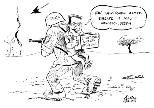 Cartoon: Gepäckstück (medium) by Paolo Calleri tagged frankreich,mali,westafrika,kampf,rebellen,bamako,luftangriffe,aufstaendische,islamisten,deutschland,logistisch,medizinisch,politisch,hilfe,kampfeinsatz,militaer,kampftruppen,bundesregierung,verteidigungsminister,thomas,de,maiziere,ausbildung