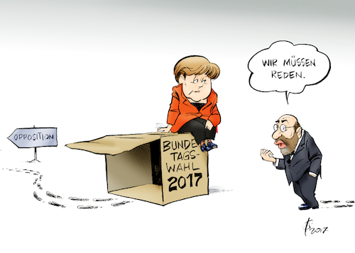 Cartoon: Gesprächsbereit (medium) by Paolo Calleri tagged deutschland,berlin,parteien,bundestagswahl,2017,verluste,niederlage,spd,sozialdemokraten,parteitag,martin,schulz,gespraeche,gespraechsbereit,grose,koaltion,koalitionsverhandlungen,groko,union,cdu,csu,bundeskanzlerin,nagela,merkel,bundesregierung,gespraechsoffen,opposition,festlegung,verantwortung,buendnis,kehrtwende,karikatur,cartoon,paolo,calleri,deutschland,berlin,parteien,bundestagswahl,2017,verluste,niederlage,spd,sozialdemokraten,parteitag,martin,schulz,gespraeche,gespraechsbereit,grose,koaltion,koalitionsverhandlungen,groko,union,cdu,csu,bundeskanzlerin,nagela,merkel,bundesregierung,gespraechsoffen,opposition,festlegung,verantwortung,buendnis,kehrtwende,karikatur,cartoon,paolo,calleri