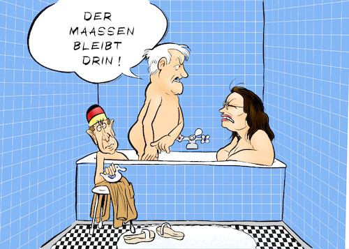 Cartoon: GroKo-Bad (medium) by Paolo Calleri tagged deutschland,politik,bundesregierung,groko,bundesinnenministerium,bundesinnenminister,horst,seehofer,union,csu,spd,koalition,streit,maasen,staatssekretaer,verfassungsschutz,chemnitz,sachsen,interview,hetzjagd,rechtspopulismus,rechtsextremismus,karikatur,cartoon,paolo,calleri,deutschland,politik,bundesregierung,groko,bundesinnenministerium,bundesinnenminister,horst,seehofer,union,csu,spd,koalition,streit,maasen,staatssekretaer,verfassungsschutz,chemnitz,sachsen,interview,hetzjagd,rechtspopulismus,rechtsextremismus,karikatur,cartoon,paolo,calleri