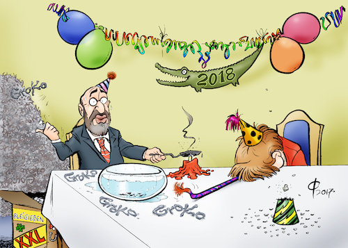 Cartoon: Guten Rutsch (medium) by Paolo Calleri tagged welt,eu,deutschland,berlin,politik,politiker,jahreswechsel,2017,2018,parteivorsitzender,martin,schulz,bundeskanzlerin,angela,merkel,cdu,spd,sozialdemokraten,grose,koalition,groko,sondierungen,gespraeche,opposition,wahlschlappe,verantwortung,karikatur,cartoon,paolo,calleri,welt,eu,deutschland,berlin,politik,politiker,jahreswechsel,2017,2018,parteivorsitzender,martin,schulz,bundeskanzlerin,angela,merkel,cdu,spd,sozialdemokraten,grose,koalition,groko,sondierungen,gespraeche,opposition,wahlschlappe,verantwortung,karikatur,cartoon,paolo,calleri