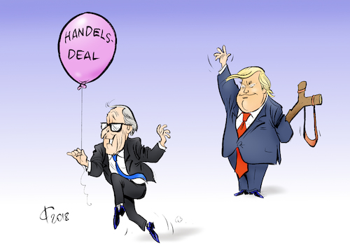 Cartoon: Handelsdeal (medium) by Paolo Calleri tagged usa,treffen,eu,kommission,jean,caude,juncker,praesident,donald,trump,handel,handelsstreit,sratfzoelle,handelskrieg,zoelle,stahl,aluminium,welthandel,wirtschaft,karikatur,cartoon,paolo,calleri,usa,treffen,eu,kommission,jean,caude,juncker,praesident,donald,trump,handel,handelsstreit,sratfzoelle,handelskrieg,zoelle,stahl,aluminium,welthandel,wirtschaft,karikatur,cartoon,paolo,calleri