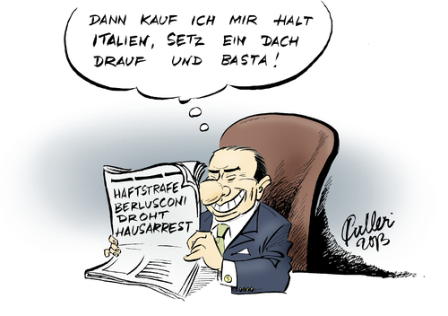 Cartoon: Hausarrest (medium) by Paolo Calleri tagged italien,rom,kassationsgericht,justiz,medienunternehmer,silvio,berlusconi,mediaset,haftstrafe,urteil,hausarrest,sozialarbeit,prozess,steuerbetrug,steuerhinterziehung,scheinfirmen,schwarzkonten,karikatur,paolo,calleri,italien,rom,kassationsgericht,justiz,medienunternehmer,silvio,berlusconi,mediaset,haftstrafe,urteil,hausarrest,sozialarbeit,prozess,steuerbetrug,steuerhinterziehung,scheinfirmen,schwarzkonten,karikatur,paolo,calleri