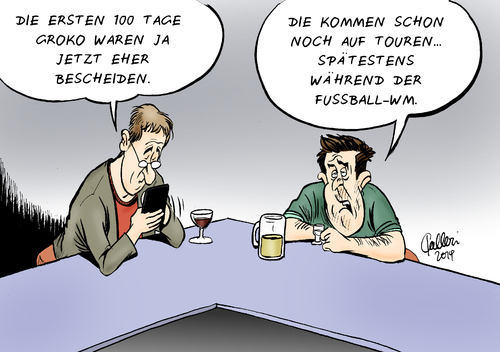 Cartoon: Hundert Tage GroKo (medium) by Paolo Calleri tagged deutschland,bundesregierung,große,koalition,rot,schwarz,groko,bilanz,zwischenzeugnis,wm,2014,fußball,brasilien,gesetze,verabschiedungen,karikatur,cartoon,paolo,calleri,deutschland,bundesregierung,große,koalition,rot,schwarz,groko,bilanz,zwischenzeugnis,wm,2014,fußball,brasilien,gesetze,verabschiedungen,karikatur,cartoon,paolo,calleri