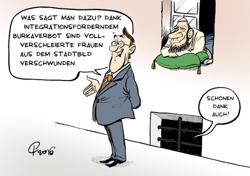 Cartoon: Integrationsfördernd (medium) by Paolo Calleri tagged deutschland,wahlkampf,parteien,cdu,csu,innneminister,konservative,islam,muslime,vollverschleierung,burka,verbot,burkaverbot,integration,bereitschaft,unterdrückung,frauen,rechte,karikatur,cartoon,paolo,calleri,deutschland,wahlkampf,parteien,cdu,csu,innneminister,konservative,islam,muslime,vollverschleierung,burka,verbot,burkaverbot,integration,bereitschaft,unterdrückung,frauen,rechte,karikatur,cartoon,paolo,calleri