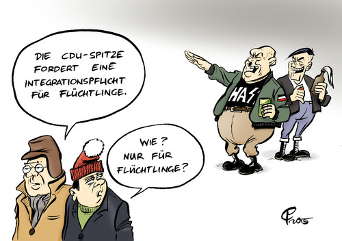 Cartoon: Integrationspflicht (medium) by Paolo Calleri tagged deutschland,union,cdu,fluechtlinge,migranten,asylanten,integration,integrationspflicht,einwanderungsland,rassismus,neonazis,faschismus,asylantenheime,anschlaege,fluechtlingsunterkuenfte,karikatur,cartoon,paolo,calleri,deutschland,union,cdu,fluechtlinge,migranten,asylanten,integration,integrationspflicht,einwanderungsland,rassismus,neonazis,faschismus,asylantenheime,anschlaege,fluechtlingsunterkuenfte,karikatur,cartoon,paolo,calleri