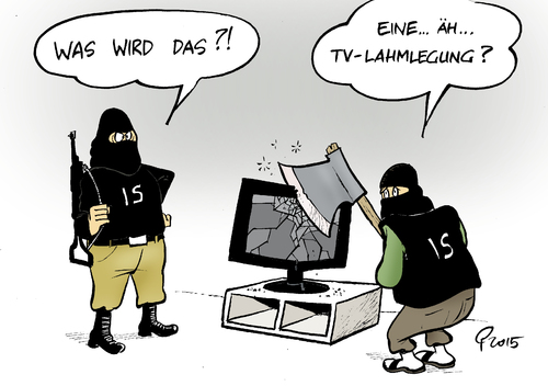 Cartoon: IS-Hacker (medium) by Paolo Calleri tagged frankreich,fernsehen,tv,sender,tv5,monde,is,islamischer,staat,islamisten,terroristen,computer,lahmlegung,hackangriff,hacker,karikatur,cartoon,paolo,calleri,frankreich,fernsehen,tv,sender,tv5,monde,is,islamischer,staat,islamisten,terroristen,computer,lahmlegung,hackangriff,hacker,karikatur,cartoon,paolo,calleri