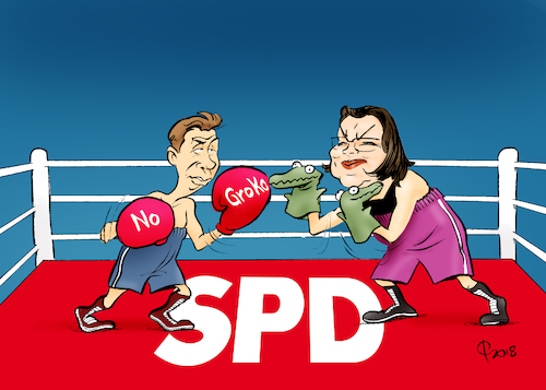 Cartoon: Juso-Bundeskongress (medium) by Paolo Calleri tagged duesseldorf,juso,spd,sozialdemokraten,bundeskongress,kevon,kuehnert,groko,grose,koaltion,andrea,nahles,parteivorsitzende,spaltung,kritik,regierung,bundesregierung,debatten,karikatur,cartoon,paolo,calleri,duesseldorf,juso,spd,sozialdemokraten,bundeskongress,kevon,kuehnert,groko,grose,koaltion,andrea,nahles,parteivorsitzende,spaltung,kritik,regierung,bundesregierung,debatten,karikatur,cartoon,paolo,calleri