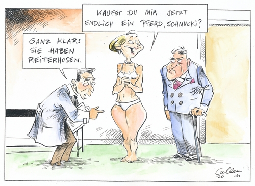 Cartoon: Kindheitstraum (medium) by Paolo Calleri tagged kindheitstraum,maedchen,pferd,reiterhosen,arzt,problemzonen,frauen