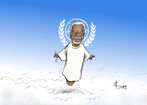 Cartoon: Kofi Annan 1938-2018 (medium) by Paolo Calleri tagged welt,nationen,un,vereint,united,nations,generalsekretaer,secretary,general,kofi,annan,tod,karikatur,cartoon,paolo,calleri,welt,nationen,un,vereint,united,nations,generalsekretaer,secretary,general,kofi,annan,tod,karikatur,cartoon,paolo,calleri