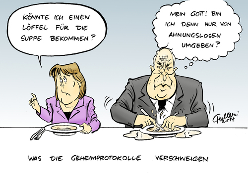 Cartoon: Kohl-Protokolle (medium) by Paolo Calleri tagged deutschland,altkanzler,helmut,kohl,wiedervereinigung,bundeskanzlerin,angela,merkel,messer,gabel,abrechnung,geheimprotokolle,unzensiert,gespraeche,interview,parteifreunde,cdu,spendenaffaere,buch,streit,tonbaender,der,spiegel,karikatur,cartoon,paolo,calleri,deutschland,altkanzler,helmut,kohl,wiedervereinigung,bundeskanzlerin,angela,merkel,messer,gabel,abrechnung,geheimprotokolle,unzensiert,gespraeche,interview,parteifreunde,cdu,spendenaffaere,buch,streit,tonbaender,der,spiegel,karikatur,cartoon,paolo,calleri