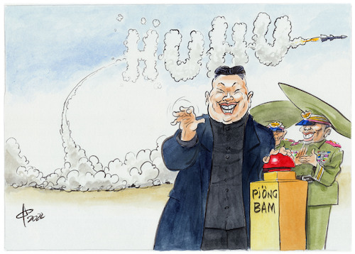 Cartoon: Lebenszeichen (medium) by Paolo Calleri tagged nordkorea,kim,jon,un,raketen,raketentests,interkontinentalraktete,atomwaffen,militaer,karikatur,cartoon,paolo,calleri,nordkorea,kim,jon,un,raketen,raketentests,interkontinentalraktete,atomwaffen,militaer,karikatur,cartoon,paolo,calleri