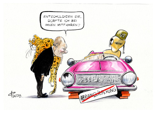 Cartoon: Leopard-Panzer (medium) by Paolo Calleri tagged deutschland,usa,unkraine,russland,krieg,überfall,verteidigung,militär,panzer,leopard,abrams,lieferung,bundeskanzler,scholz,politik,karikatur,cartoon,paolo,calleri,deutschland,usa,unkraine,russland,krieg,überfall,verteidigung,militär,panzer,leopard,abrams,lieferung,bundeskanzler,scholz,politik,karikatur,cartoon,paolo,calleri