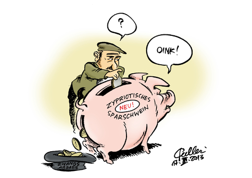 Cartoon: Neues Modell (medium) by Paolo Calleri tagged calleri,paolo,karikatur,rettungspaket,hilfskredite,bruessel,gipfel,sparschwein,sparer,konto,geld,sonderabgabe,zwangsabgabe,abgabe,schuldenkrise,banken,finanzminister,euro,eu,zypern,zypern,eu,euro,finanzminister,banken,schuldenkrise,abgabe,zwangsabgabe,sonderabgabe,geld,konto,sparer,sparschwein,gipfel,bruessel,hilfskredite,rettungspaket,karikatur,paolo,calleri