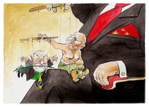 Cartoon: Nützlicher Idiot (medium) by Paolo Calleri tagged ukraine,krieg,russland,brasilien,china,frieden,verhandlungen,westen,eu,usa,lula,putin,xi,militaer,politik,karikatur,cartoon,paolo,calleri,ukraine,krieg,russland,brasilien,china,frieden,verhandlungen,westen,eu,usa,lula,putin,xi,militaer,politik,karikatur,cartoon,paolo,calleri