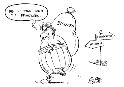 Cartoon: Obelix bei den Belgiern (medium) by Paolo Calleri tagged gerard,depardieu,schauspieler,frankreich,staatsbürgerschaft,steuern,belgien,steuerstreit,steuersystem,wegzug,obelix,einkommen,reichensteuer,politik,francois,hollande,sozialisten