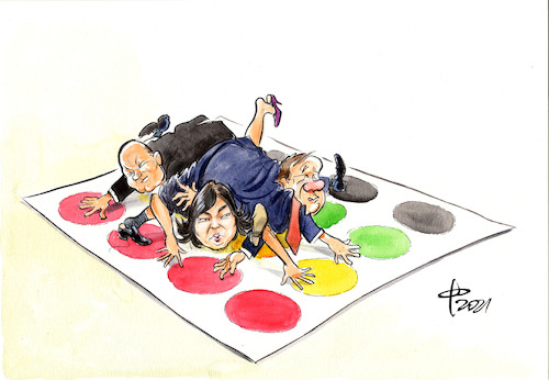 Cartoon: Polit-Twister (medium) by Paolo Calleri tagged deutschland,wahlen,bundestagswahl,bundestag,parlament,parteien,cdu,union,spd,gruene,koalitionen,wirtschaft,gesellschaft,finanzen,klima,klimawandel,energiewende,natur,umwelt,generationen,jugend,zukunft,arbeit,soziales,karikatur,cartoon,paolo,calleri,deutschland,wahlen,bundestagswahl,bundestag,parlament,parteien,cdu,union,spd,gruene,koalitionen,wirtschaft,gesellschaft,finanzen,klima,klimawandel,energiewende,natur,umwelt,generationen,jugend,zukunft,arbeit,soziales,karikatur,cartoon,paolo,calleri