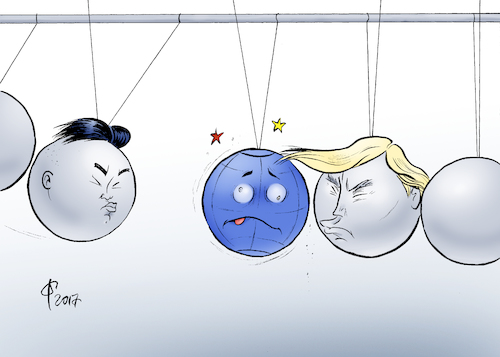 Cartoon: Politik mit Köpfchen (medium) by Paolo Calleri tagged usa,nordkorea,krise,rhetorik,krieg,atomkrieg,raketen,guam,angriff,provokationen,drohungen,bedrohung,welt,trump,kim,jong,un,karikatur,cartoon,paolo,calleri,usa,nordkorea,krise,rhetorik,krieg,atomkrieg,raketen,guam,angriff,provokationen,drohungen,bedrohung,welt,trump,kim,jong,un,karikatur,cartoon,paolo,calleri