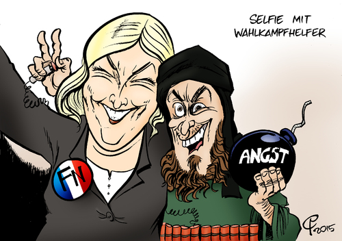 Cartoon: Regionalwahlen (medium) by Paolo Calleri tagged frankreich,wahlen,reginalwahlen,regionen,parteien,front,national,fn,marine,le,pen,vorsitzende,rechtsextremisten,rechtsextremismus,fluechtlinge,terror,terroranschlaege,paris,wahlkampf,auslaenderfeindlichkeit,islamisten,islamismus,islamophobie,is,islamischer,staat,karikatur,cartoon,paolo,calleri,frankreich,wahlen,reginalwahlen,regionen,parteien,front,national,fn,marine,le,pen,vorsitzende,rechtsextremisten,rechtsextremismus,fluechtlinge,terror,terroranschlaege,paris,wahlkampf,auslaenderfeindlichkeit,islamisten,islamismus,islamophobie,is,islamischer,staat,karikatur,cartoon,paolo,calleri