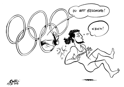 Cartoon: Ringen (medium) by Paolo Calleri tagged olympia,ioc,iok,exekutive,internationales,olympisches,komitee,sport,ringen,ringkampf,kampfsport,2020,sommerspiele,olympiade,programm,kernprogramm,tradition,antike,griechenland,sportart,klassisch,kernsportart