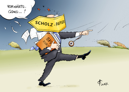 Cartoon: Scholz-Papier (medium) by Paolo Calleri tagged deutschland,bundestag,bundestagswahl,wahlen,parteien,spd,sozialdemokraten,parteivorsitzender,martin,schulz,debakel,kurs,programm,richtung,seeheimer,kreis,parteilinke,grundsatz,grundsatzpapier,scholzpapier,hamburg,buergermeister,olaf,scholz,karikatur,cartoon,paolo,calleri,deutschland,bundestag,bundestagswahl,wahlen,parteien,spd,sozialdemokraten,parteivorsitzender,martin,schulz,debakel,kurs,programm,richtung,seeheimer,kreis,parteilinke,grundsatz,grundsatzpapier,scholzpapier,hamburg,buergermeister,olaf,scholz,karikatur,cartoon,paolo,calleri