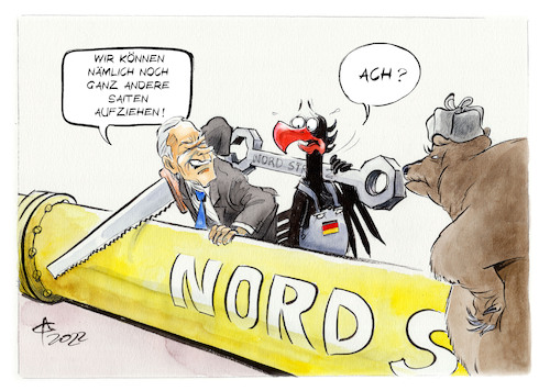 Cartoon: Schulterschluss (medium) by Paolo Calleri tagged usa,deutschland,biden,scholz,treffen,nord,stream,russland,ukraine,konflikt,aussenpolitik,wirtschaft,energie,arbeit,drohung,karikatur,cartoon,paolo,calleri,usa,deutschland,biden,scholz,treffen,nord,stream,russland,ukraine,konflikt,aussenpolitik,wirtschaft,energie,arbeit,drohung,karikatur,cartoon,paolo,calleri