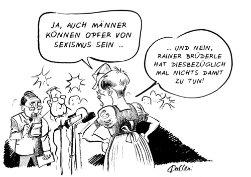 Cartoon: Sexismusdebatte (medium) by Paolo Calleri tagged sexismus,fdp,liberale,entwicklungshilfeminister,dirk,niebel,spitzenkandidat,rainer,bruederle,magazin,stern,journalistin,laura,himmelreich,belaestigung,maenner,frauen,debatte,artikel,gesellschaft,herrenwitz,dirndl,arbeitsplatz,politik