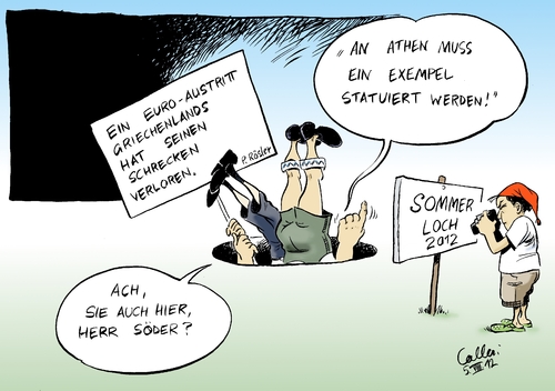 Cartoon: Stopfmaterial (medium) by Paolo Calleri tagged populismus,schuldentilgung,reformen,schulden,kritik,rösler,philipp,vorsitzender,fdp,sommerloch,athen,druck,griechenland,schuldenkrise,eurokrise,eurozone,csu,finanzminister,finanzen,bayern,söder,markus