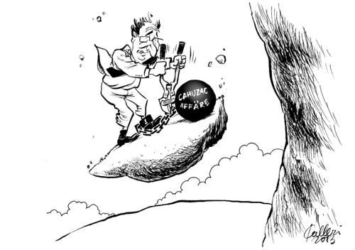 Cartoon: Sturzflug (medium) by Paolo Calleri tagged frankreich,paris,präsident,francois,hollande,umfrage,sozialisten,minister,jerome,cahuzac,ermittlungen,konto,ausland,auslandskonto,verdacht,geldwaesche,karikatur,paolo,calleri