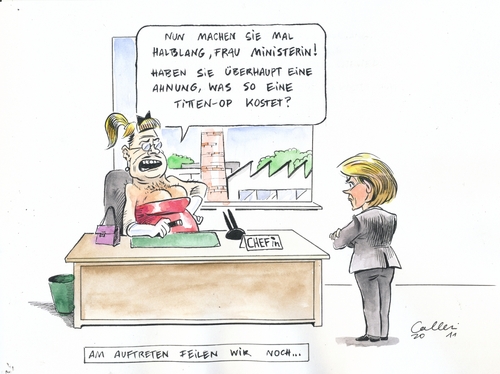 Cartoon: Stutenbissig (medium) by Paolo Calleri tagged von,der,leyen,fuehrungspositionen,chef,chefin,unternehmen,frauenquote,quote,gesetz,frauenanteil,25,prozent,bundesarbeitsministerin,ursula