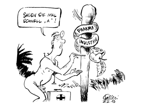 Cartoon: Sündenfall (medium) by Paolo Calleri tagged ärzte,krankenkassen,pharmaindustrie,pharmakonzerne,korruption,bestechung,zuwendungen,gesetzeslücke,unternehmen,gesundheitswesen