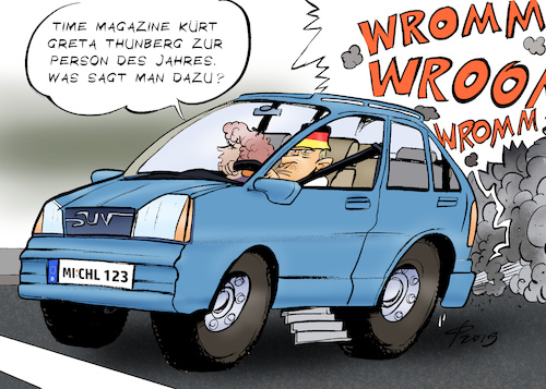 Cartoon: SUV (medium) by Paolo Calleri tagged welt,deutschland,wirtschaft,automobile,auto,suv,klima,klimawandel,verbraucher,klimaziele,verbrauch,benzin,co2,greta,thunberg,klimaaktivistin,zukunft,natur,umwelt,zerstoerung,hass,anfeindungen,wohlstand,time,magazine,karikatur,cartoon,paolo,calleri,welt,deutschland,wirtschaft,automobile,auto,suv,klima,klimawandel,verbraucher,klimaziele,verbrauch,benzin,co2,greta,thunberg,klimaaktivistin,zukunft,natur,umwelt,zerstoerung,hass,anfeindungen,wohlstand,time,magazine,karikatur,cartoon,paolo,calleri