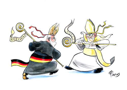 Cartoon: Synodaler Weg (medium) by Paolo Calleri tagged welt,religion,christentum,katholizismus,vatikan,papst,franziskus,deutschland,bischoefe,reformen,reformprozess,synodaler,weg,katholiken,kirchenrecht,canon,kardinal,marx,streit,kirchengeschichte,traditionen,karikatur,cartoon,paolo,calleri,welt,religion,christentum,katholizismus,vatikan,papst,franziskus,deutschland,bischoefe,reformen,reformprozess,synodaler,weg,katholiken,kirchenrecht,canon,kardinal,marx,streit,kirchengeschichte,traditionen,karikatur,cartoon,paolo,calleri