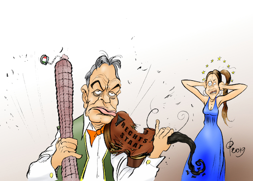 Cartoon: Teufelsgeiger (medium) by Paolo Calleri tagged eu,ungarn,ministerpraesident,viktor,orban,rechtspopulismus,nationalismus,einwanderung,immigration,grenzen,anti,europa,europaeisch,kommission,parlament,evp,kampagnen,plakate,karikatur,cartoon,paolo,calleri,eu,ungarn,ministerpraesident,viktor,orban,rechtspopulismus,nationalismus,einwanderung,immigration,grenzen,anti,europa,europaeisch,kommission,parlament,evp,kampagnen,plakate,karikatur,cartoon,paolo,calleri