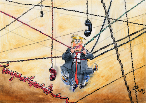 Cartoon: The Telephonist (medium) by Paolo Calleri tagged usa,potus,president,praesident,vereinigte,staaten,us,donald,trump,russland,ukraine,affaere,telefonate,hilfe,wahlkampf,joe,hunter,biden,impeachment,amt,amtsenthebung,verfahren,amtsenthebungsverfahren,demokraten,republikaner,whistleblower,daten,karikatur,cartoon,paolo,calleri,usa,potus,president,praesident,vereinigte,staaten,us,donald,trump,russland,ukraine,affaere,telefonate,hilfe,wahlkampf,joe,hunter,biden,impeachment,amt,amtsenthebung,verfahren,amtsenthebungsverfahren,demokraten,republikaner,whistleblower,daten,karikatur,cartoon,paolo,calleri