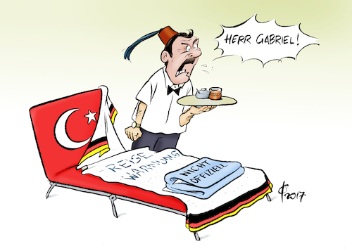 Cartoon: Türkei-Reisewarnung (medium) by Paolo Calleri tagged deutschland,tuerkei,eu,erdogan,spannungen,reisen,urlaub,reiseland,tourismus,verhaftungen,inhaftierungen,deutsche,bundesaussenminister,sigmar,gabriel,interview,abraten,reisewarnung,auswaertiges,amt,klarstellung,wirtschaft,konflikte,karikatur,cartoon,paolo,calleri,deutschland,tuerkei,eu,erdogan,spannungen,reisen,urlaub,reiseland,tourismus,verhaftungen,inhaftierungen,deutsche,bundesaussenminister,sigmar,gabriel,interview,abraten,reisewarnung,auswaertiges,amt,klarstellung,wirtschaft,konflikte,karikatur,cartoon,paolo,calleri