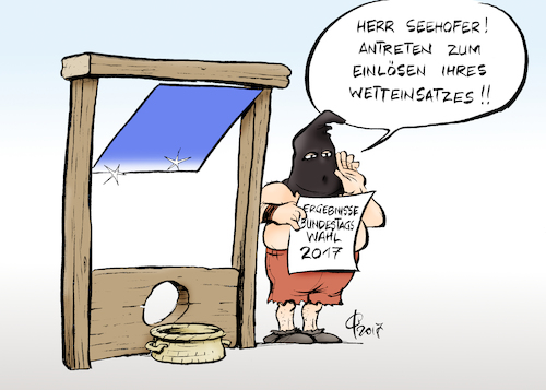 Cartoon: Um Kopf und Kragen (medium) by Paolo Calleri tagged deutschland,bayern,union,csu,parteivorsitzender,parteichef,horst,seehofer,wahlkampf,koepfen,merkelkritiker,kritiker,fluechtlinge,fluechtlingspolitik,obergrenze,ergebnis,stimmen,stimmenverlust,karikatur,cartoon,paolo,calleri,deutschland,bayern,union,csu,parteivorsitzender,parteichef,horst,seehofer,wahlkampf,koepfen,merkelkritiker,kritiker,fluechtlinge,fluechtlingspolitik,obergrenze,ergebnis,stimmen,stimmenverlust,karikatur,cartoon,paolo,calleri