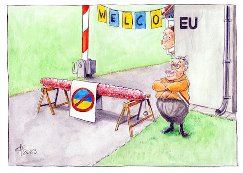 Cartoon: Ungarische Blockade (medium) by Paolo Calleri tagged eu,ungarn,budapest,ministerpraesident,orban,ukraine,krieg,beitritt,gemeinschaft,europa,fidesz,partei,rechtspopulismus,demokratie,russland,politik,karikatur,cartoon,paolo,calleri,eu,ungarn,budapest,ministerpraesident,orban,ukraine,krieg,beitritt,gemeinschaft,europa,fidesz,partei,rechtspopulismus,demokratie,russland,politik,karikatur,cartoon,paolo,calleri