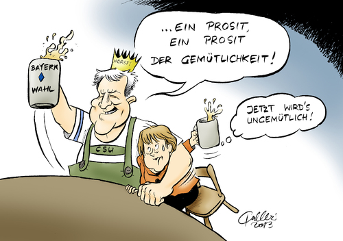 Cartoon: Ungemütlich (medium) by Paolo Calleri tagged landtagswahl,bayern,2013,ministerpräsident,horst,seehofer,csu,cdu,bundeskanzlerin,angela,merkel,postition,schwächung,karikatur,paolo,calleri,landtagswahl,bayern,2013,ministerpräsident,horst,seehofer,csu,cdu,bundeskanzlerin,angela,merkel,postition,schwächung,karikatur,paolo,calleri