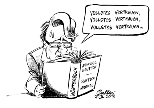 Cartoon: Vollstes Vertrauen (medium) by Paolo Calleri tagged bundesbildungsministerin,annette,schavan,bundeskanzlerin,angela,merkel,doktor,doktortitel,dissertation,plagiat,vorwurf,universitaet,duesseldorf,vertrauen,abgang