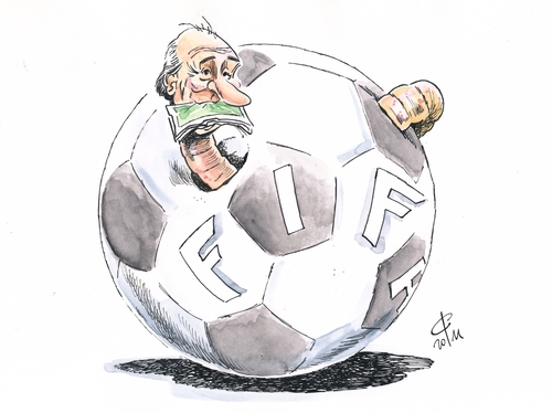 Cartoon: Wurm drin (medium) by Paolo Calleri tagged 2011,mai,praesidentenwahl,wahl,vetternwirtschaft,intransparenz,korruptionsvorwuerfe,korruption,blatter,sepp,joseph,praesident,weltfussballverband,fifa