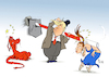 Cartoon: American slapstick (small) by Paolo Calleri tagged usa,china,eu,europa,handel,wirtschaft,zoll,zoelle,schutzzoelle,stahl,produkte,waren,freihandel,handelsstreit,karikatur,cartoon,paolo,calleri