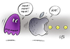 Cartoon: Getriebener (small) by Paolo Calleri tagged börse,apple,aktie,rekordzahlen,umsatz,anleger,quartal,erwartungen,iphones,ipads,telekommunikation,smartphones,analysten,gewinn,pac,man,computerspiel,karikatur,cartoon,paolo,calleri