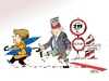 Cartoon: Linientreu (small) by Paolo Calleri tagged bundeskanzlerin,angela,merkel,cdu,horst,seehofer,csu,bayern,esm,efsf,rettungsschirm,weiterführung,rote,linie,211,milliarden,euro,haftungsgrenze,schuldenkrise,europa,eu