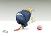 Cartoon: Rapinoe (small) by Paolo Calleri tagged usa,sport,fussball,frauen,mannschaftskapitaenin,megan,rapinoe,kritik,us,praesident,donald,trump,weisses,haus,politik,weltmeisterinnen,wm,frankreich,nationalmannschaft,ausgrenzung,homosexuelle,farbige,migranten,team,karikatur,cartoon,paolo,calleri