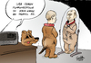 Cartoon: Strategiewechsel (small) by Paolo Calleri tagged deutschland,ukraine,krim,krise,bundeskanzlerin,angela,merkel,führungsrolle,usa,westen,russland,annexion,präsident,wladimir,putin,hundephobie,kostüm,dialog,sanktionen,drohungen,karikatur,cartoon,paolo,calleri