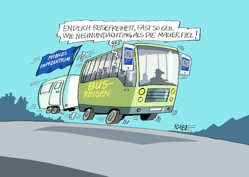 Cartoon: A bissel Bussel (medium) by RABE tagged corona,bundländerkonferenz,merkel,kanzleramt,lockerungen,stufenplan,öffnungen,lockdown,shutdown,baumärkte,impfdosen,rki,fallzahlen,inzidenzwert,spahn,impfzentren,impfreihenfolge,notbremse,reisen,urlaubsreisen,reisebranche,inlandreisen,bustours,busreisen,urlauber,covapp,corona,bundländerkonferenz,merkel,kanzleramt,lockerungen,stufenplan,öffnungen,lockdown,shutdown,baumärkte,impfdosen,rki,fallzahlen,inzidenzwert,spahn,impfzentren,impfreihenfolge,notbremse,reisen,urlaubsreisen,reisebranche,inlandreisen,bustours,busreisen,urlauber,covapp